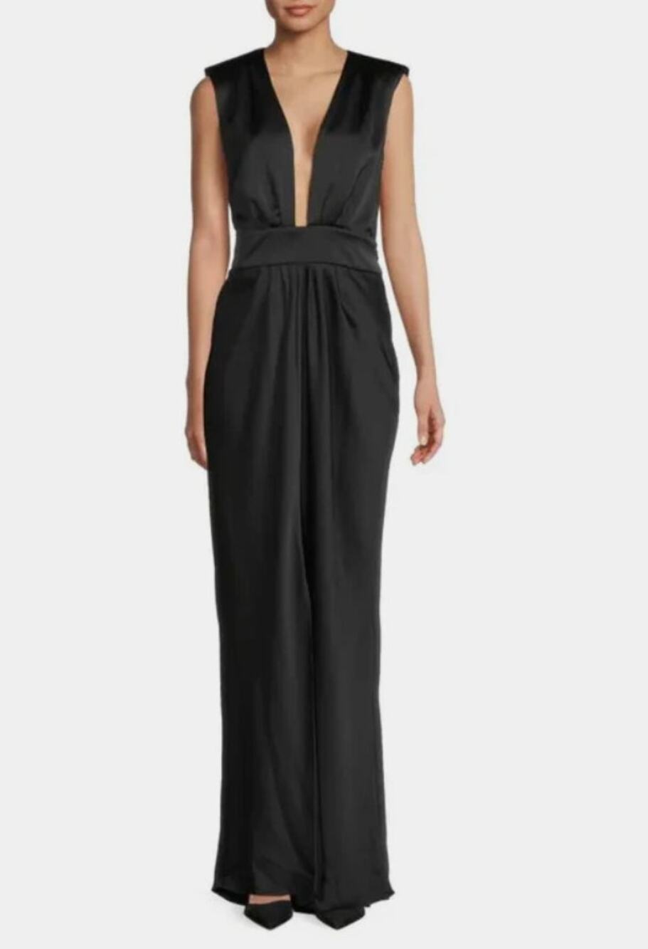 Ramy Brook Quinn Plunge-Neck Gown Dress Black Size 10 NWT Bold Front Slit